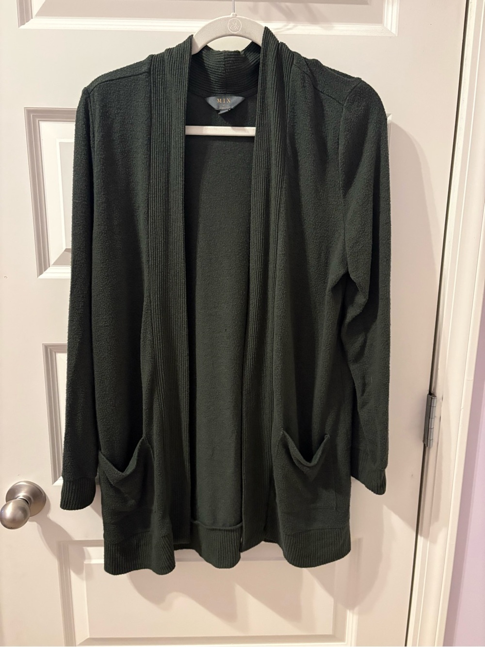 Open-Front Dark Green Pocket Cardigan